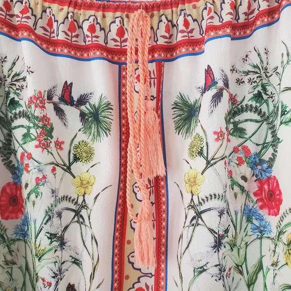 Umgee Floral Off Shoulder Top Blouse Womens Large Boho Peasant Bell Sleeve - Picture 5 of 11